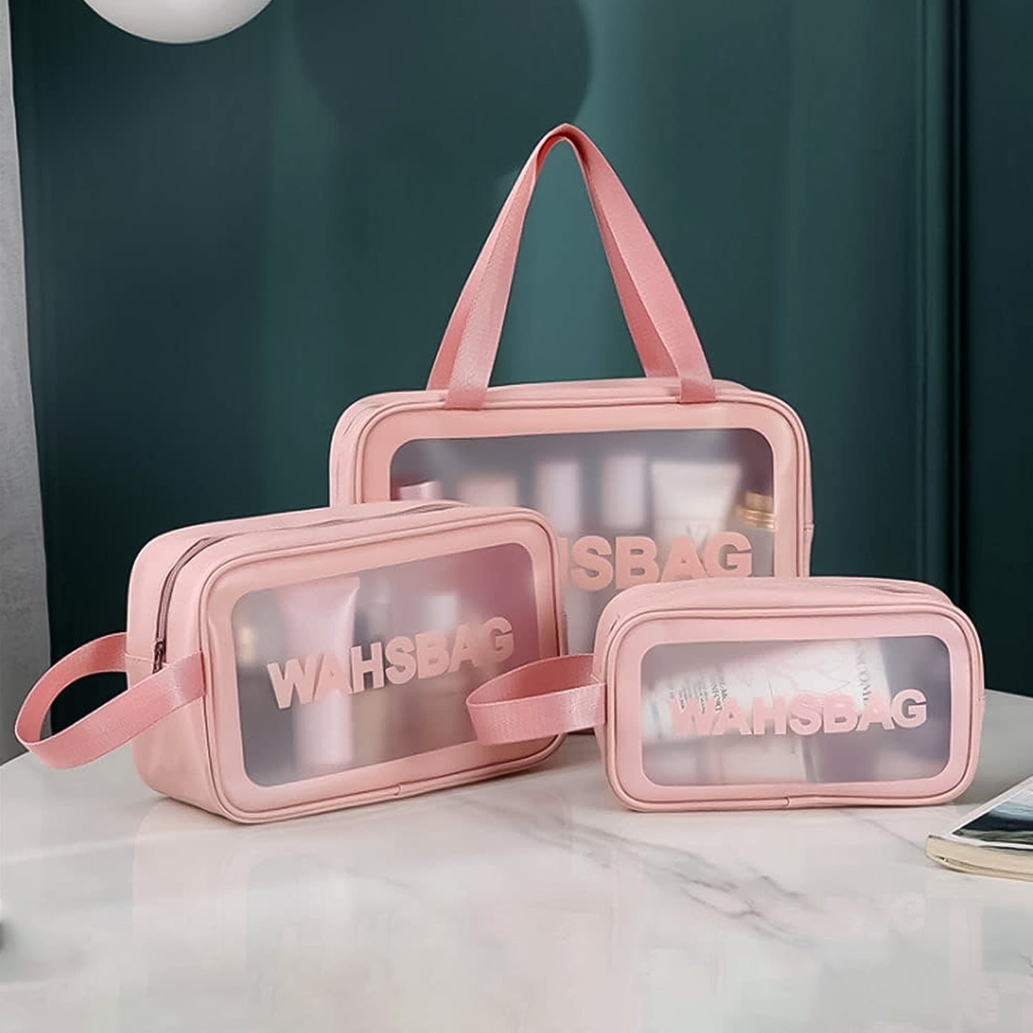 Cosmetic Pouch, Make up Bag for Home & Travel, Toiletry Bag for Cosmetics, Brushes, Accessories Set of 3 Small, Medium & Big - Wash Bag