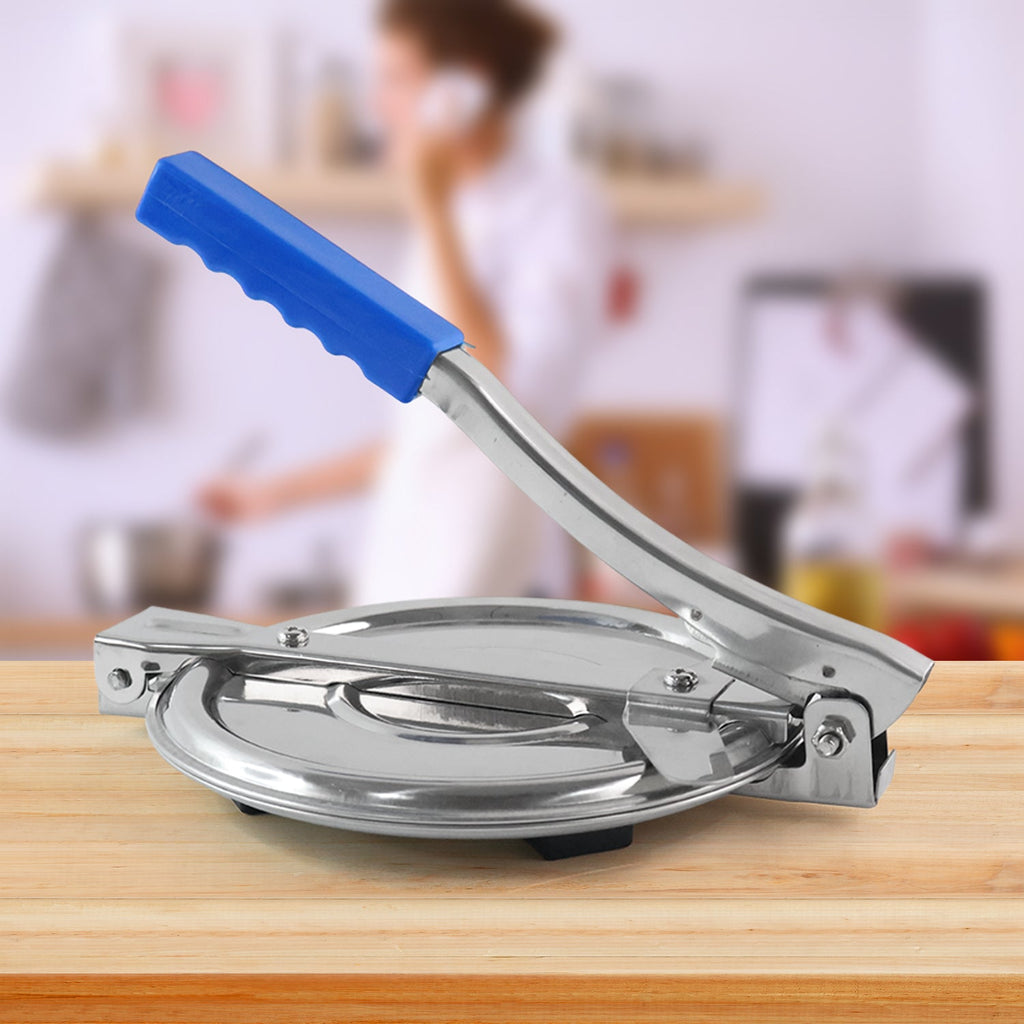 PURI PRESS MAKER - STAINLESS STEEL PURI MAKER PRESS MACHINE - ROTI CHAPATI PRESSER FOR HOME -KHAKHRA- PURI MAKER PRESS MACHINE WITH HANDLE, MANUAL PURI MAKER (MEDIUM)