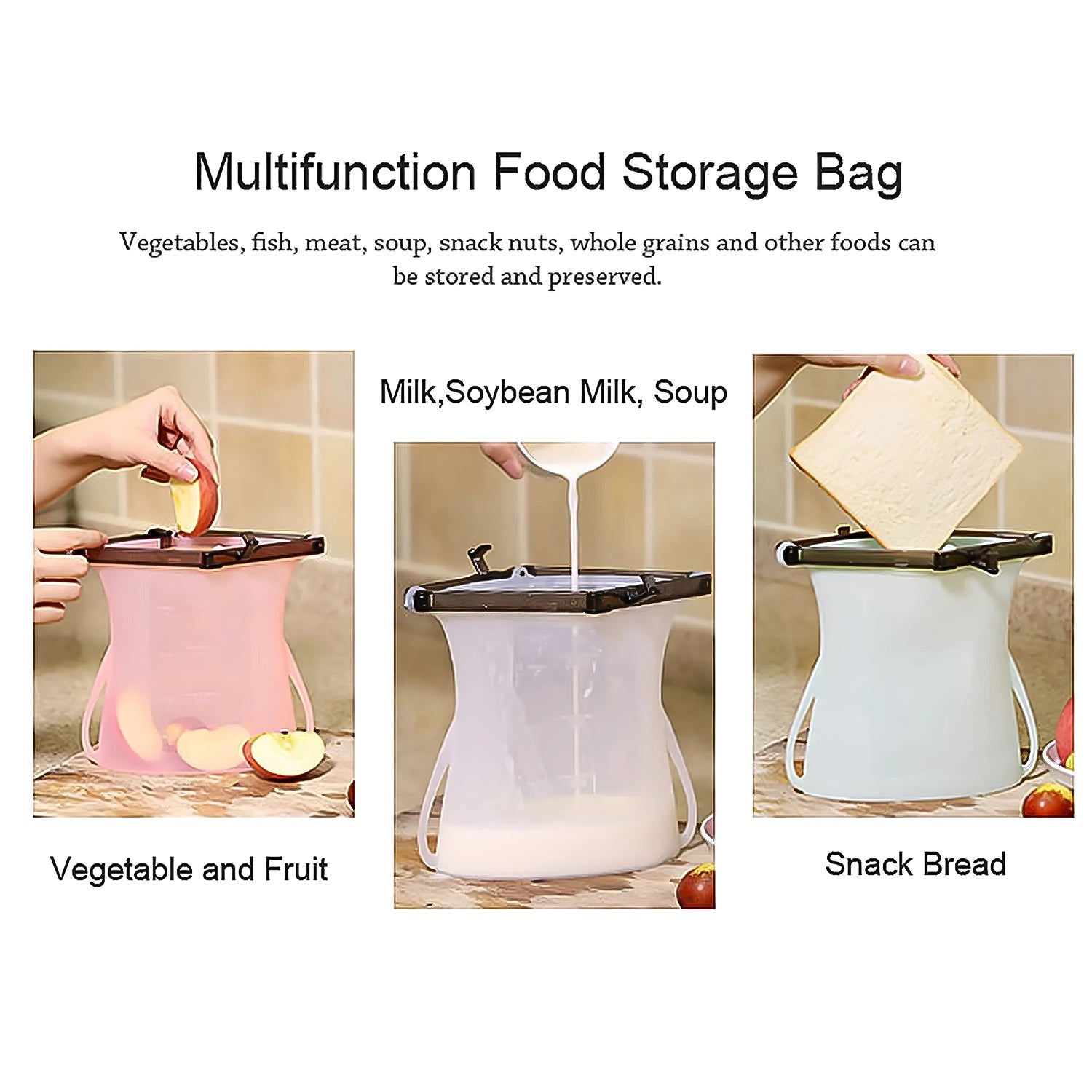 Reusable Silicone Food Bag – Leakproof, Flat Bottom, BPA-Free, Microwave & Dishwasher Safe