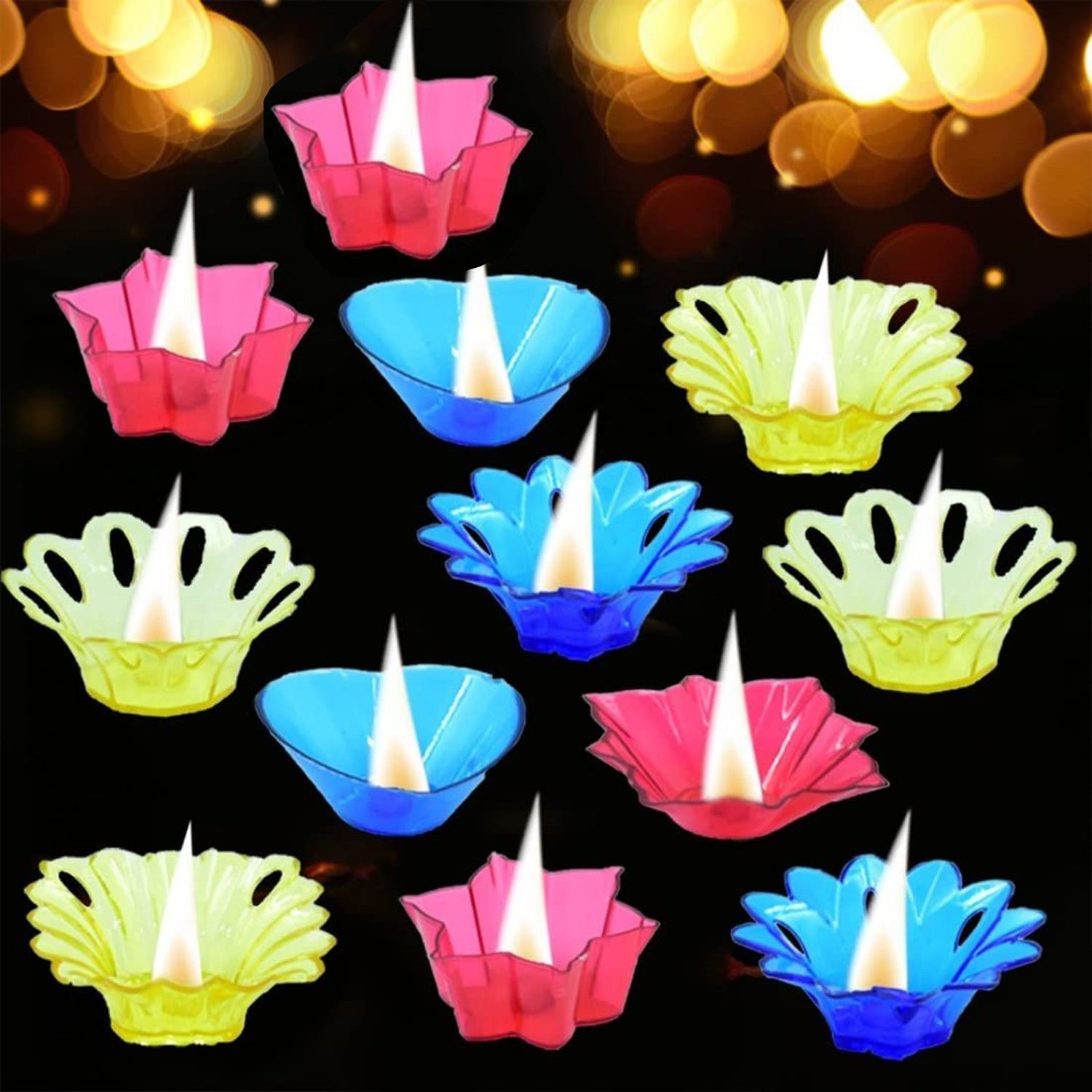 Magical Reflection Diya Set with 6 Attractive Design Cup Set Of 12 Pieces, Diwali