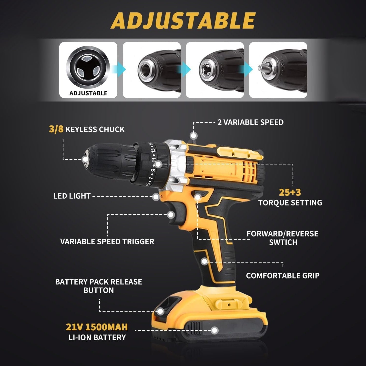 21 V lithium Double battery cordless drill set (29 Pcs Set)