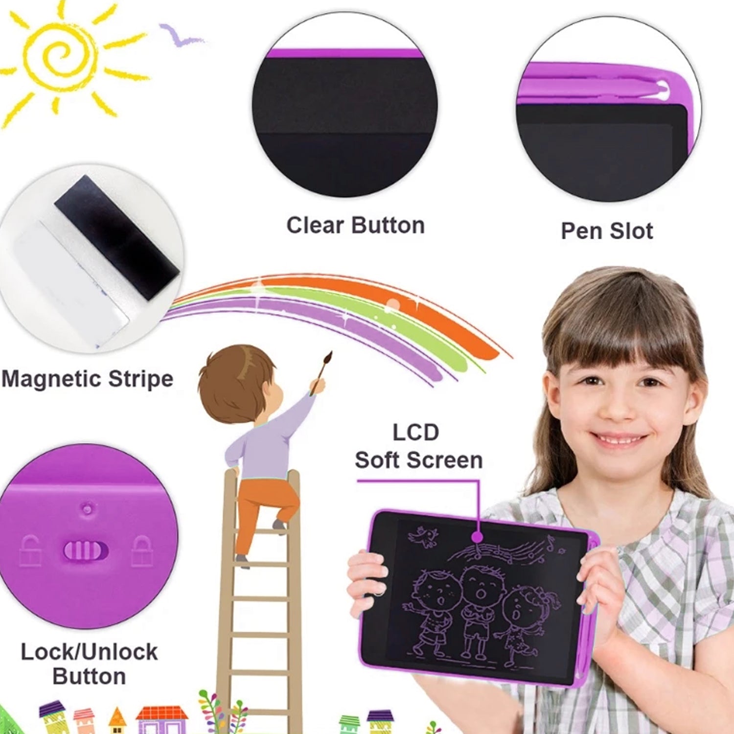 Portable LCD Writing Board Slate Drawing Record Notes Digital Notepad with Pen Handwriting Pad Paperless Graphic Tablet for Kids (8.5 inch)