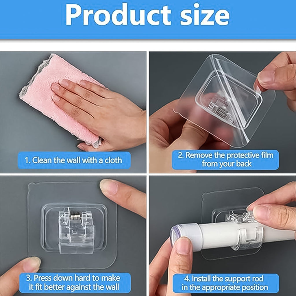 Self-Adhesive Transparent Wall with Spring-Loaded Anti-Slip Clip (1 Pc)