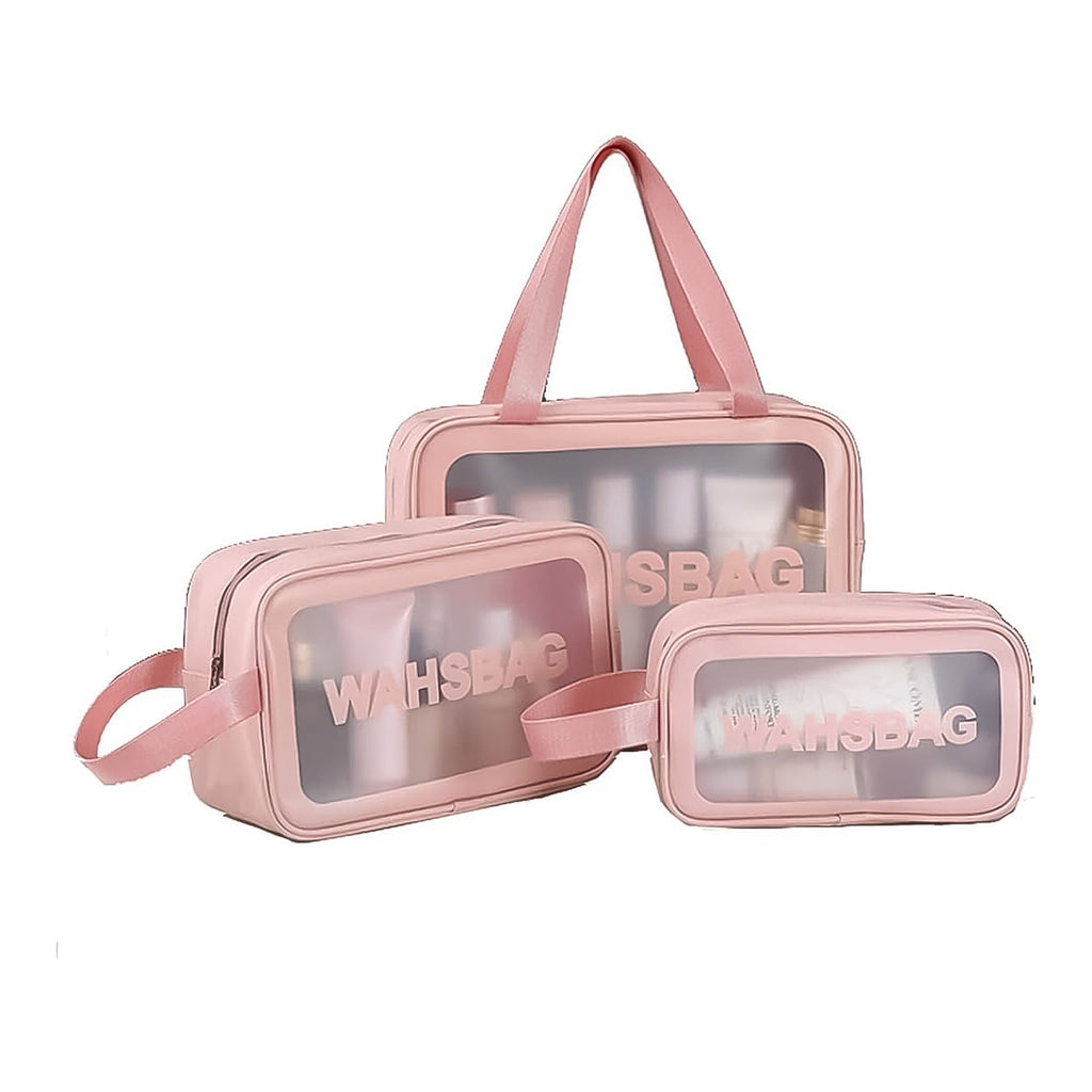 Cosmetic Pouch, Make up Bag for Home & Travel, Toiletry Bag for Cosmetics, Brushes, Accessories Set of 3 Small, Medium & Big - Wash Bag