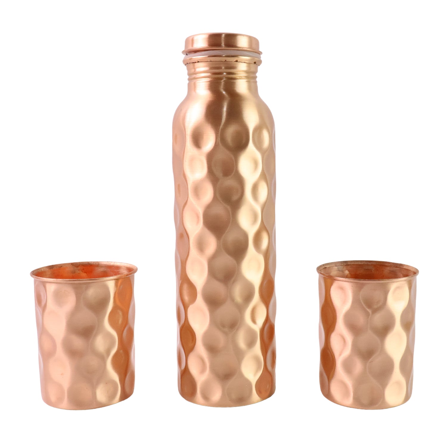 Diamond Cut Copper Water Bottle 2 Glasses with Gift Box (3 Pcs Set)