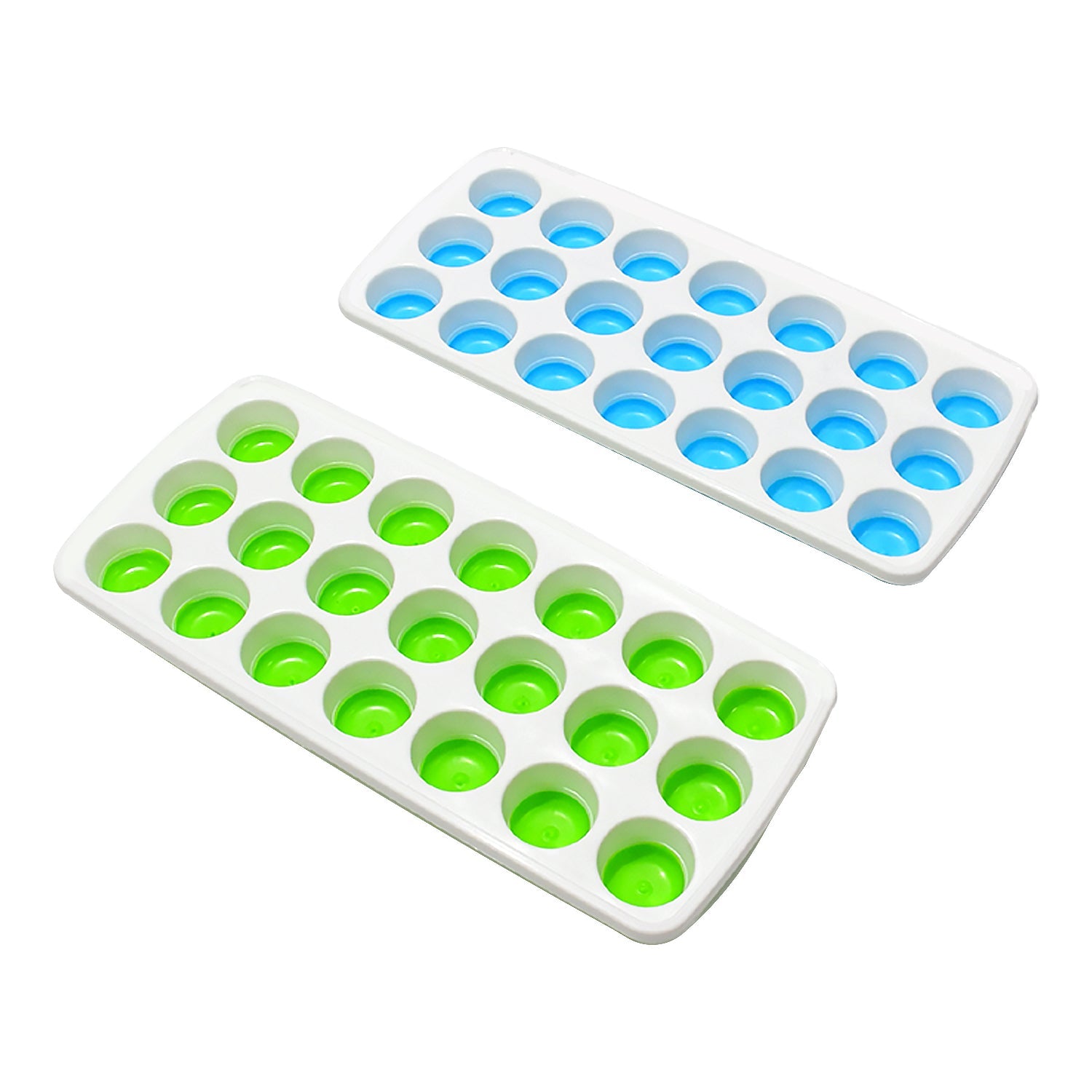 21 Cavity  Up Ice Cube Trays-Easy Release, Flexible Silicone Bottom - Stackable, BPA Free, Food Grade - for Convenient Freezer Ice Making (2 Pc Set)