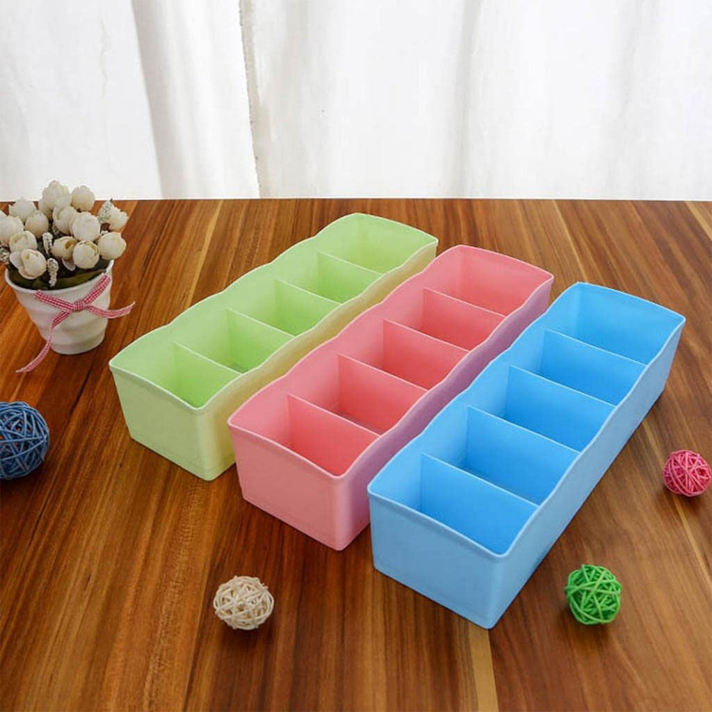 Desktop Storage Organizer Box Set - 5 Grid Compartments for Clothing, Underwear, Socks & Ties (4-Piece)
