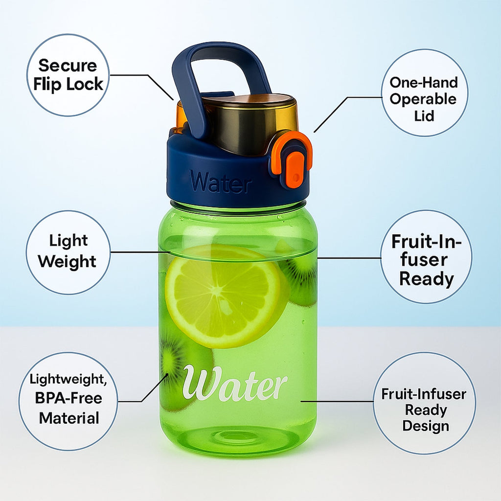 Green Leak-Proof Portable Fruit Infuser Water Bottle Approx 600ML (1 Pc)