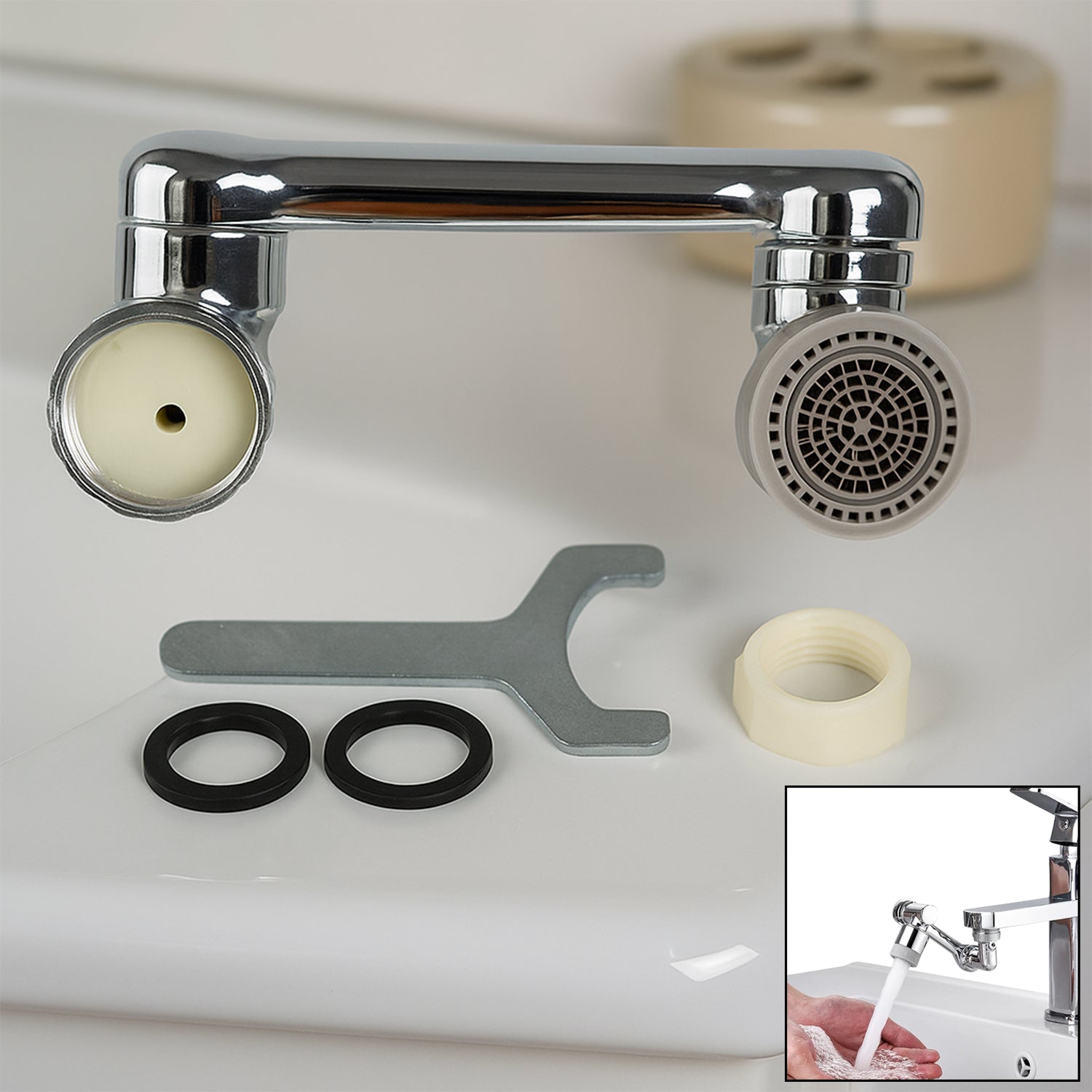 Splash Faucet Filter – 180° Rotating Sprayer, Double O-Ring, Movable Water-Saving Sink Aerator Extender (Loose)