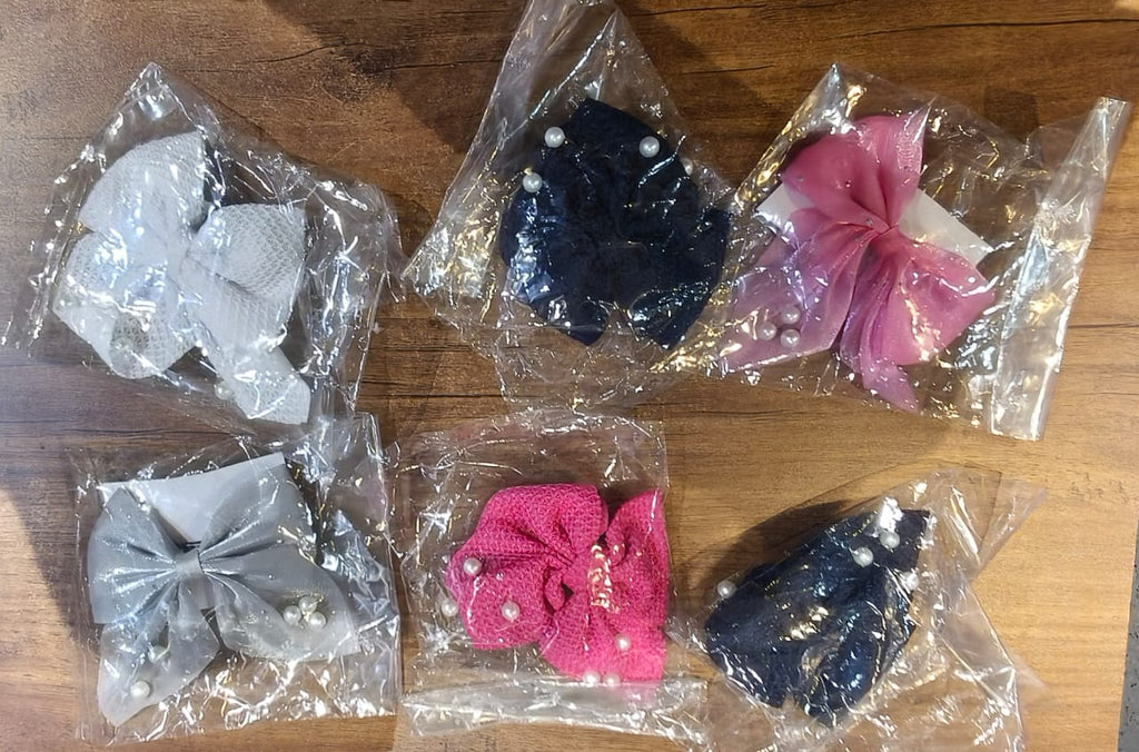 Hair Bow Knot Clip Suitable For Girls (12 Pc / Multicolour & Mix Design) Hair accessories