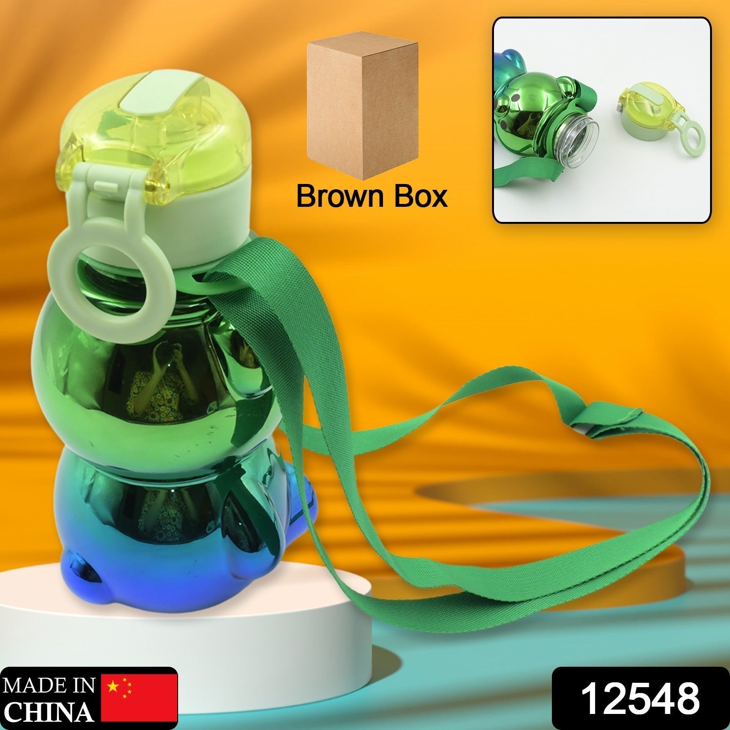 Cute Plastic Water Bottle with Strap & Stickers | Kids School Water Bottle with Straw (1 Pc)