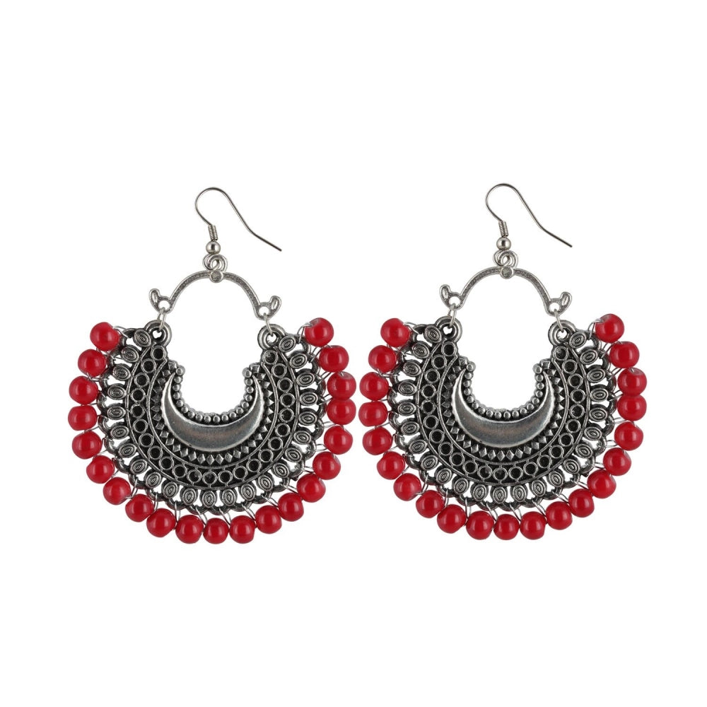 Generic Women's Silver Plated Hook Dangler Hanging Beads Earrings-Silver