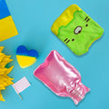 Green Kitty hot water bag with cover for pain relief and warming