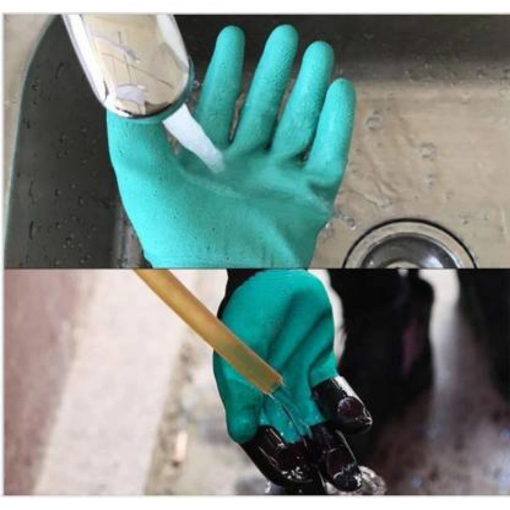 Generic Pack Of_2 Heavy Duty Garden Farming Gloves Washable With Right Hand Fingertips Claws (Color: Assorted)