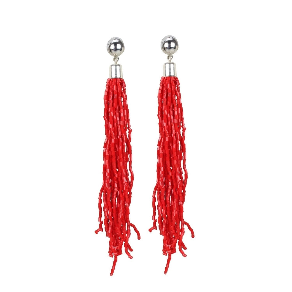 Generic Women's Alloy, Beads Hook Dangler Hanging Earring (Color: Red)
