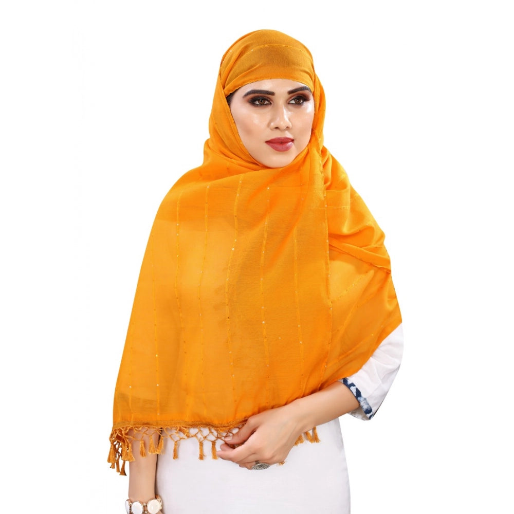 Generic Women's Cotton Silk Strips Printed Dupatta (Musterd Yellow, Length:2-2.4 mtr)