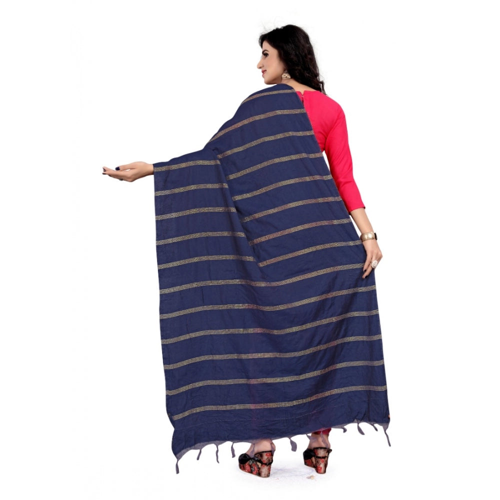 Generic Women's Cotton Jari Woven Work Dupatta (Blue, Length:2-2.4 mtr)