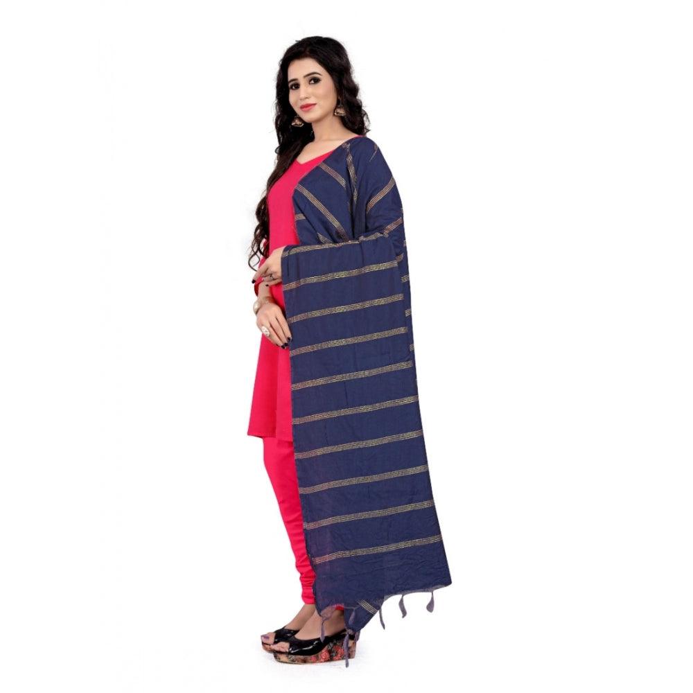 Generic Women's Cotton Jari Woven Work Dupatta (Blue, Length:2-2.4 mtr)