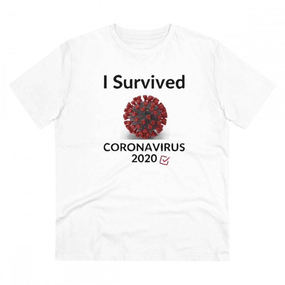 Generic Men's PC Cotton I Survived Corornavirus 2020 Printed T Shirt (Color: White, Thread Count: 180GSM)
