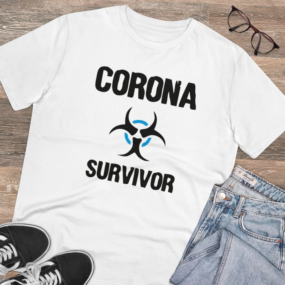 Generic Men's PC Cotton Corona Survivor Printed T Shirt (Color: White, Thread Count: 180GSM)