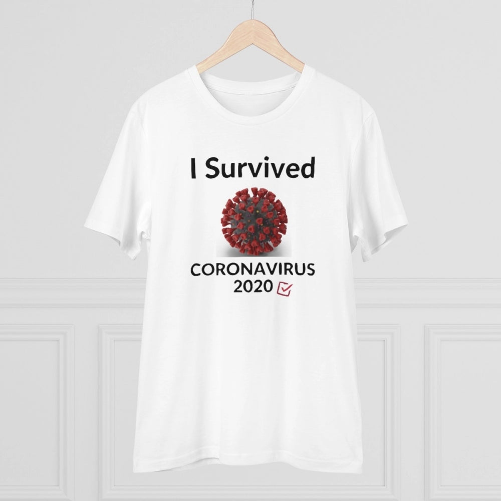 Generic Men's PC Cotton I Survived Corornavirus 2020 Printed T Shirt (Color: White, Thread Count: 180GSM)
