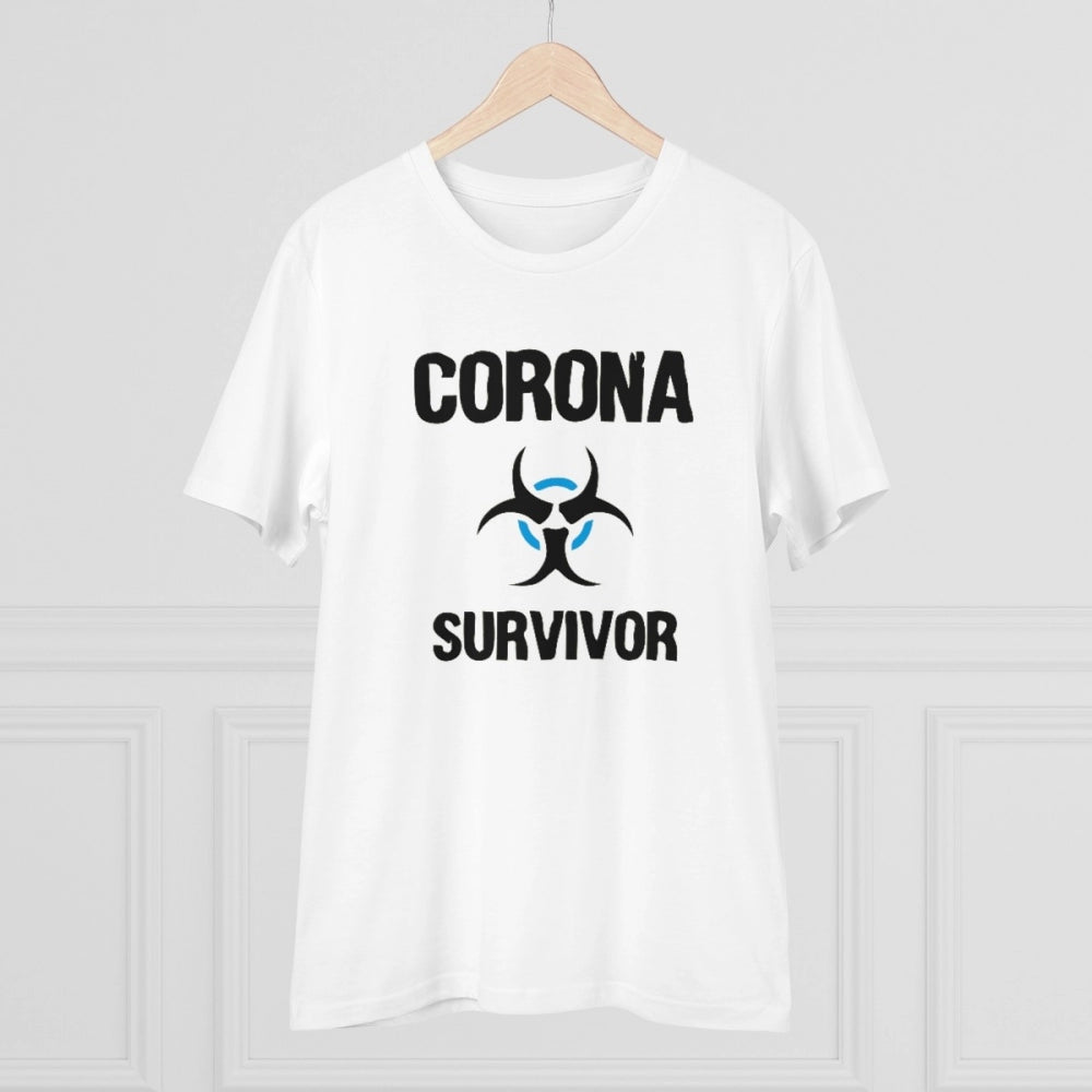 Generic Men's PC Cotton Corona Survivor Printed T Shirt (Color: White, Thread Count: 180GSM)