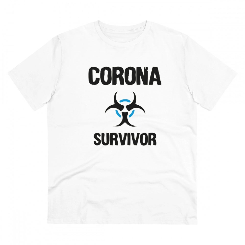 Generic Men's PC Cotton Corona Survivor Printed T Shirt (Color: White, Thread Count: 180GSM)