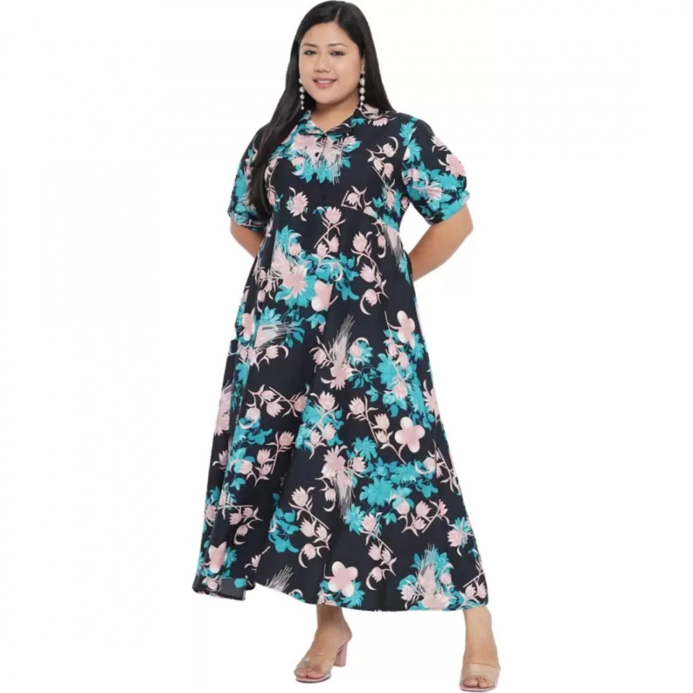 Generic Women's Fit And Flare Green Dress (Color:Multicolor, Material:Polyester)