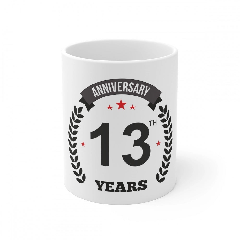 Generic Ceramic 13th Anniversary Printed Coffee Mug (Color: White, Capacity:330ml)