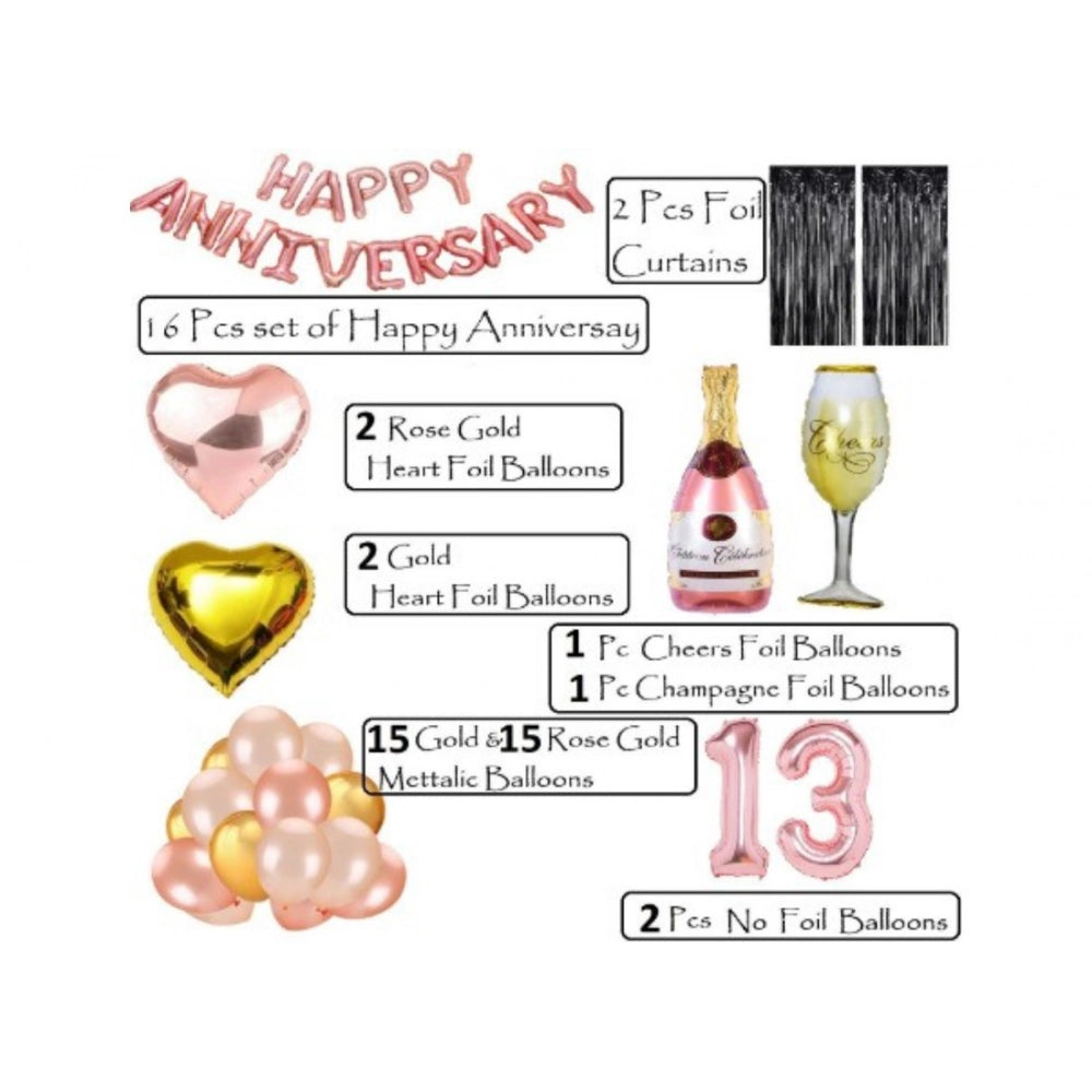Generic 13Th Anniversary Rose Gold Foil Balloons With Happy Decoration Items Set (Rose Gold)