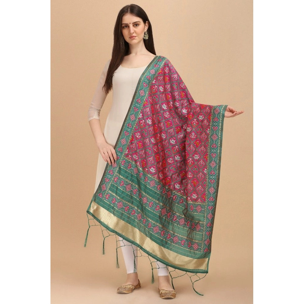 Generic Women's Silk Pure Zari weaving Duppatta (Purple, Length: 2-2.3 Mtrs)