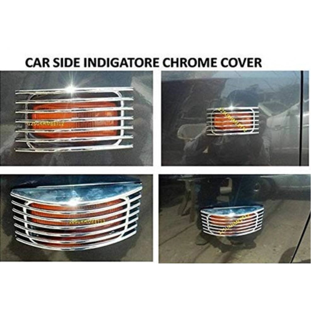 Generic Set Of 2 Stylish Car Side Lamp/Indicator Rim Sticker Grill/Jali Type Chrome Finishing Silver Cover Auto Car Exterior Accessories (Multicolor)