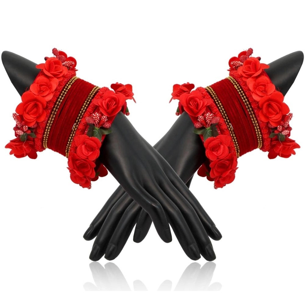 Generic Women's Red Color Floral Bangles Set: 2.4