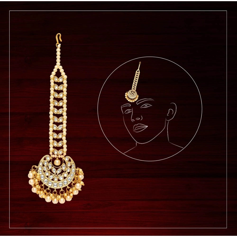 Generic Women's Gold Color Imitation Pearl &amp; Kundan Maang Tikka