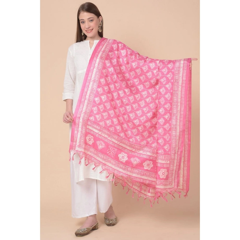 Generic Women's Art Silk Printed Dupatta (Pink, Length: 2.25 to 2.50 Mtr)