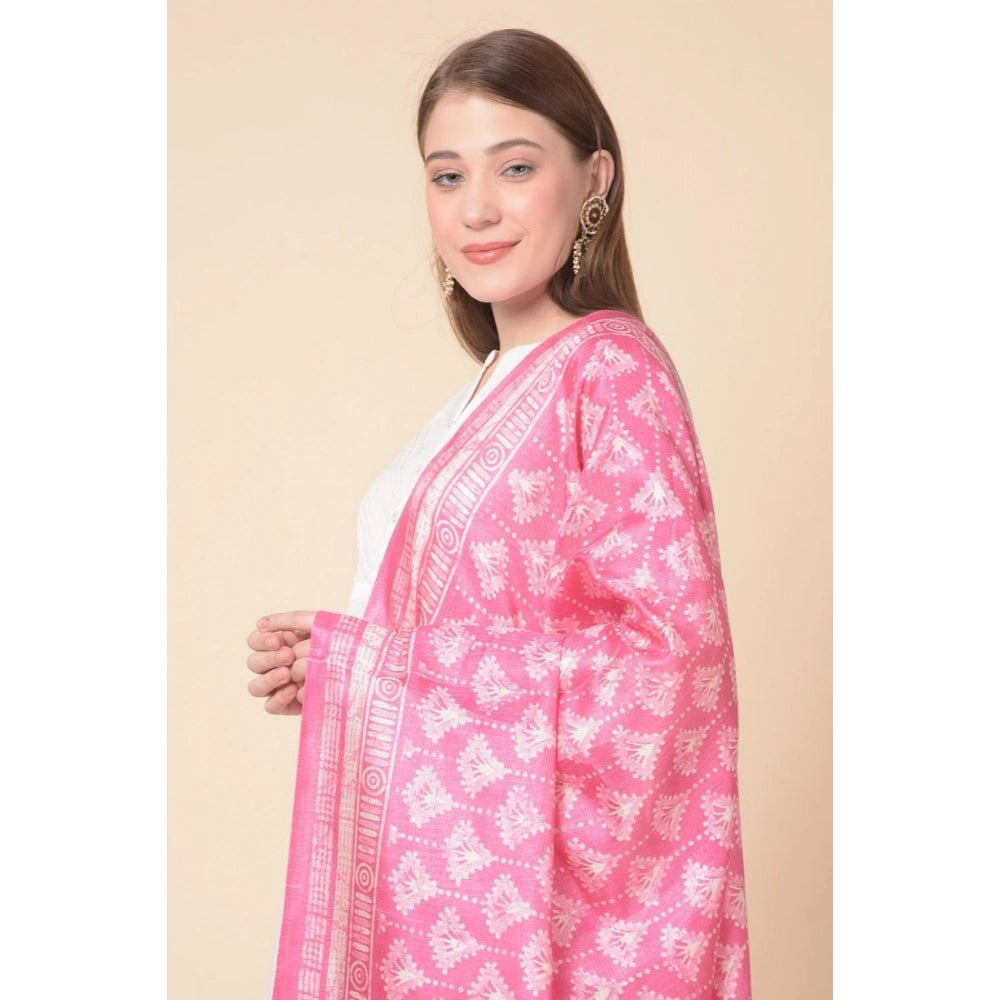 Generic Women's Art Silk Printed Dupatta (Pink, Length: 2.25 to 2.50 Mtr)
