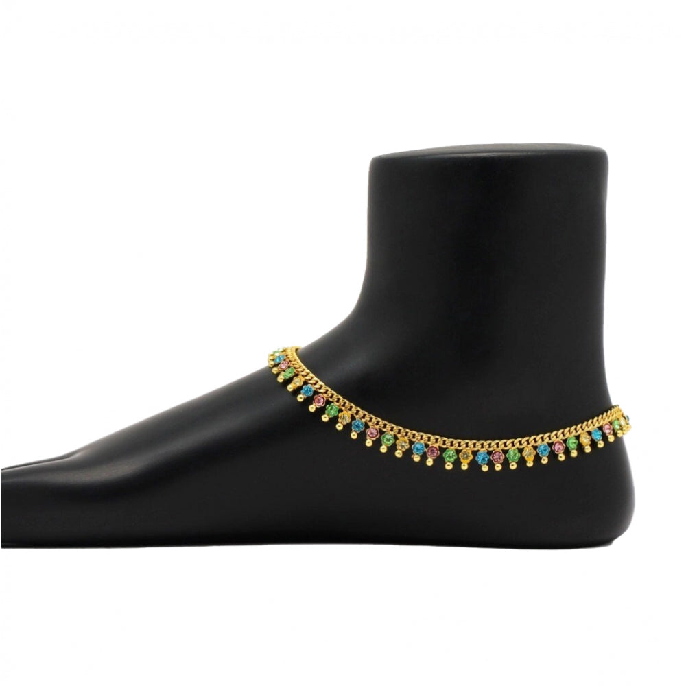 Generic Women's Multi Color Rhinestone Anklets (Free Size: Upto 10")
