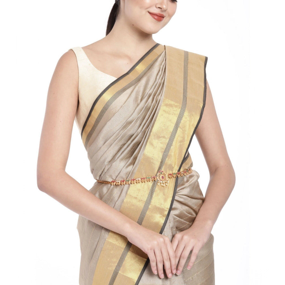 Generic Women's Rose Gold Plated Alloy Hip Belt Kamarband (Red &amp; Green)