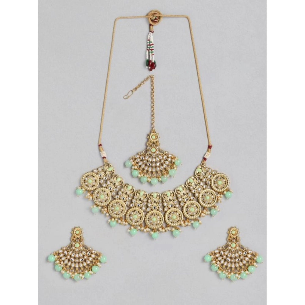 Generic Women's Rose Gold Plated Alloy Necklace &amp; Earings Set (Light Green)