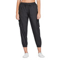 Generic Women's Casual Cotton Solid Elastic with Drawstring Cargo Pants (Black)