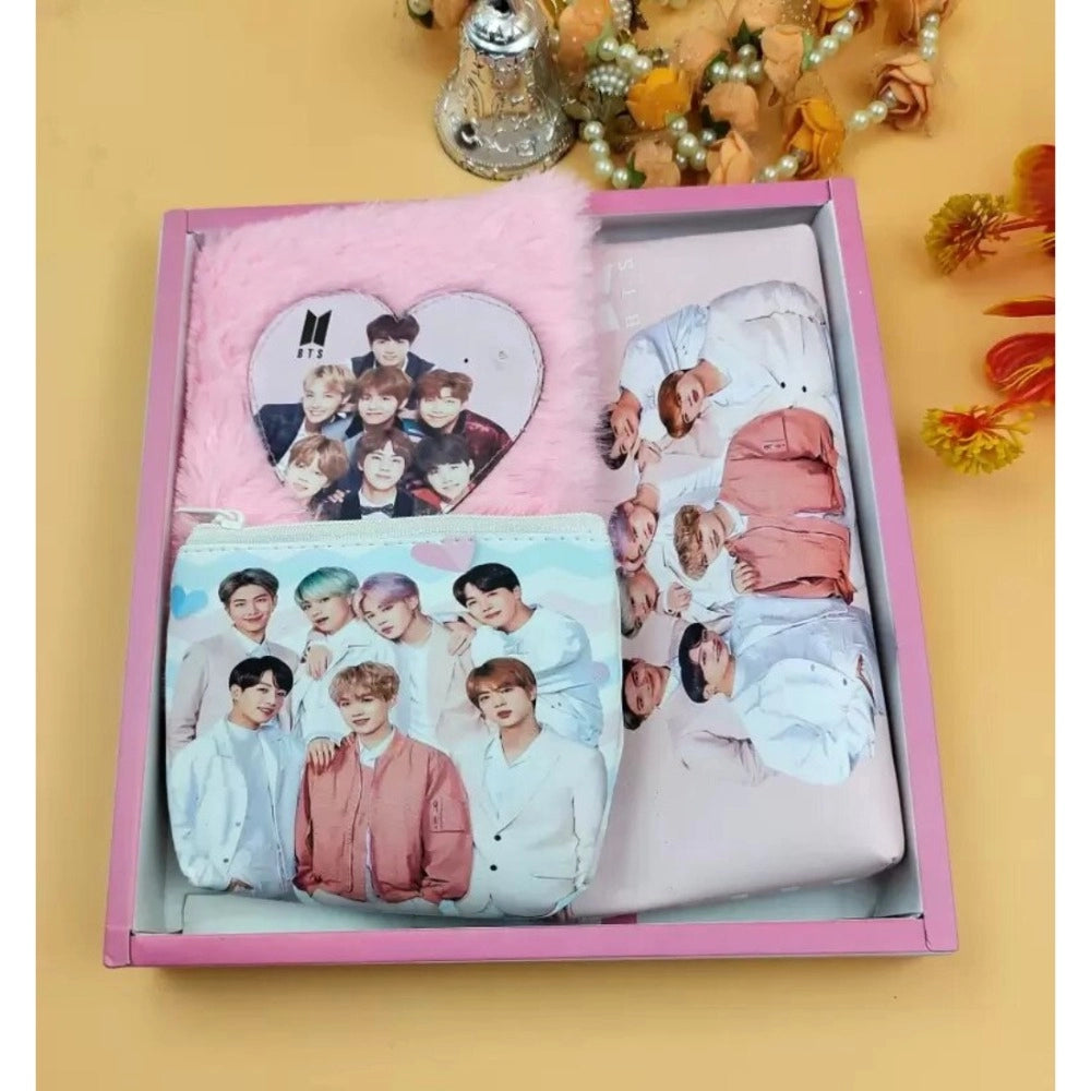 Prezzie Villa 3 in 1 Black Pink Stationery Set for Kids in Multicolor 2 Pouches and 1 Pocket Diary Set | Soft Furr | Stationery | 5+ Years