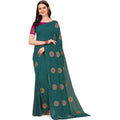 Generic Women's Silk Blend Embroidered Saree With Unstitched Blouse 5.5Mtr (Dark Green)