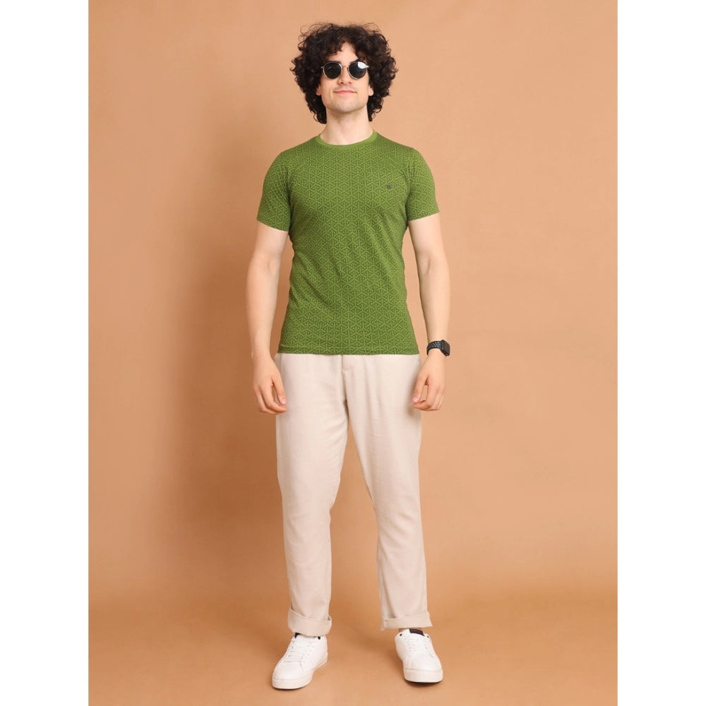 Generic Men's Casual Cotton Printed Round Neck Half Sleeve T-Shirt (Green)
