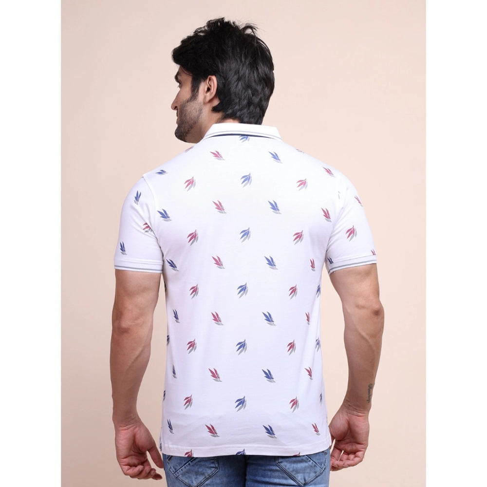Generic Men's Casual Cotton Printed Polo Neck Half Sleeve T-Shirt (White)