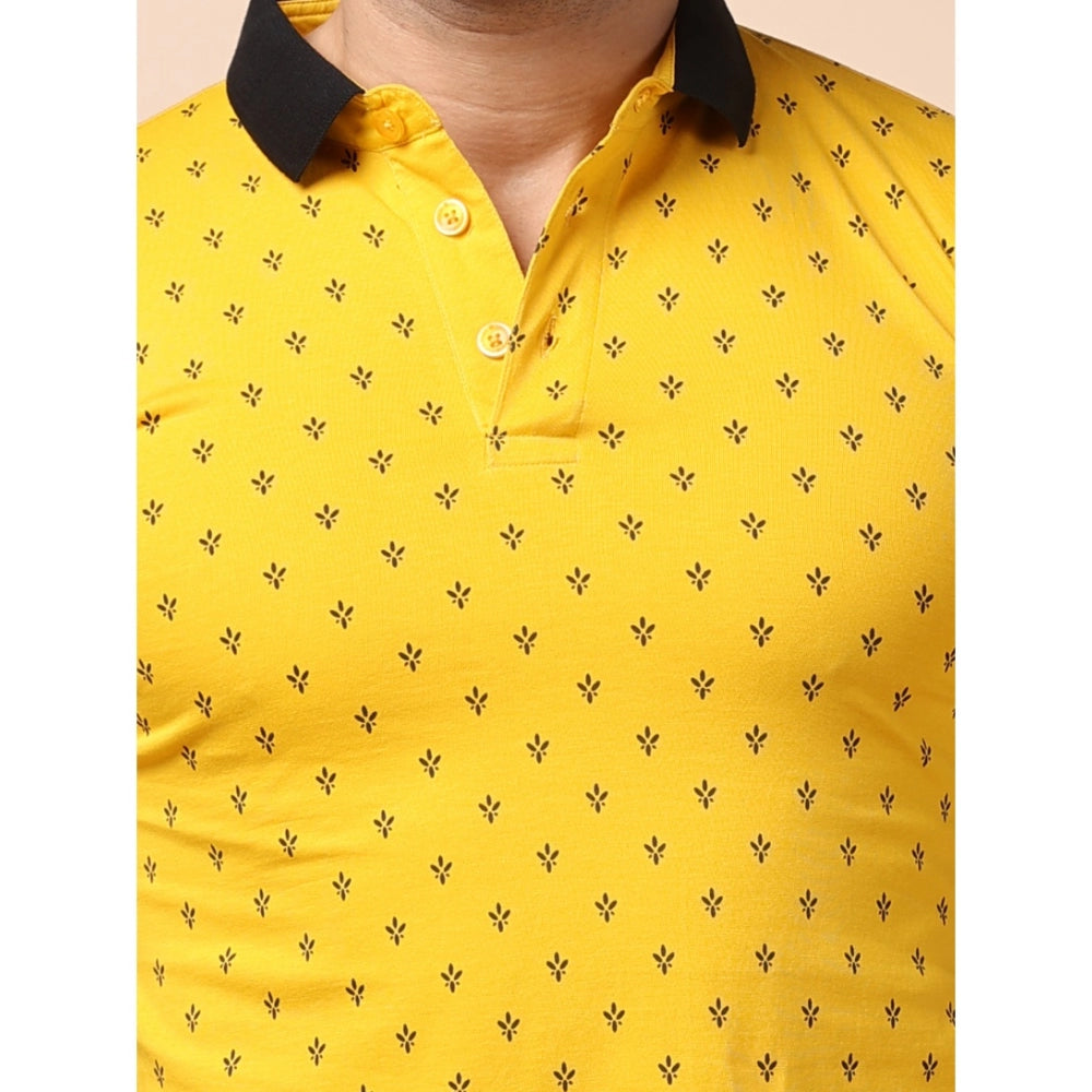 Generic Men's Casual Cotton Printed Polo Neck Half Sleeve T-Shirt (Yellow)