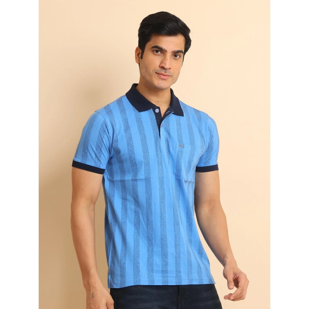 Generic Men's Casual Cotton Printed Polo Neck Half Sleeve T-Shirt (LightBlue)