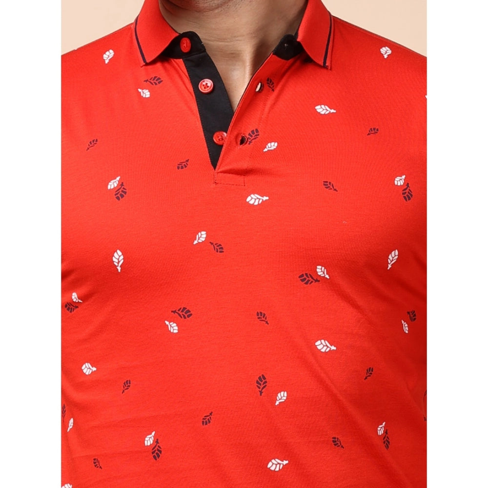 Generic Men's Casual Cotton Printed Polo Neck Half Sleeve T-Shirt (Red)