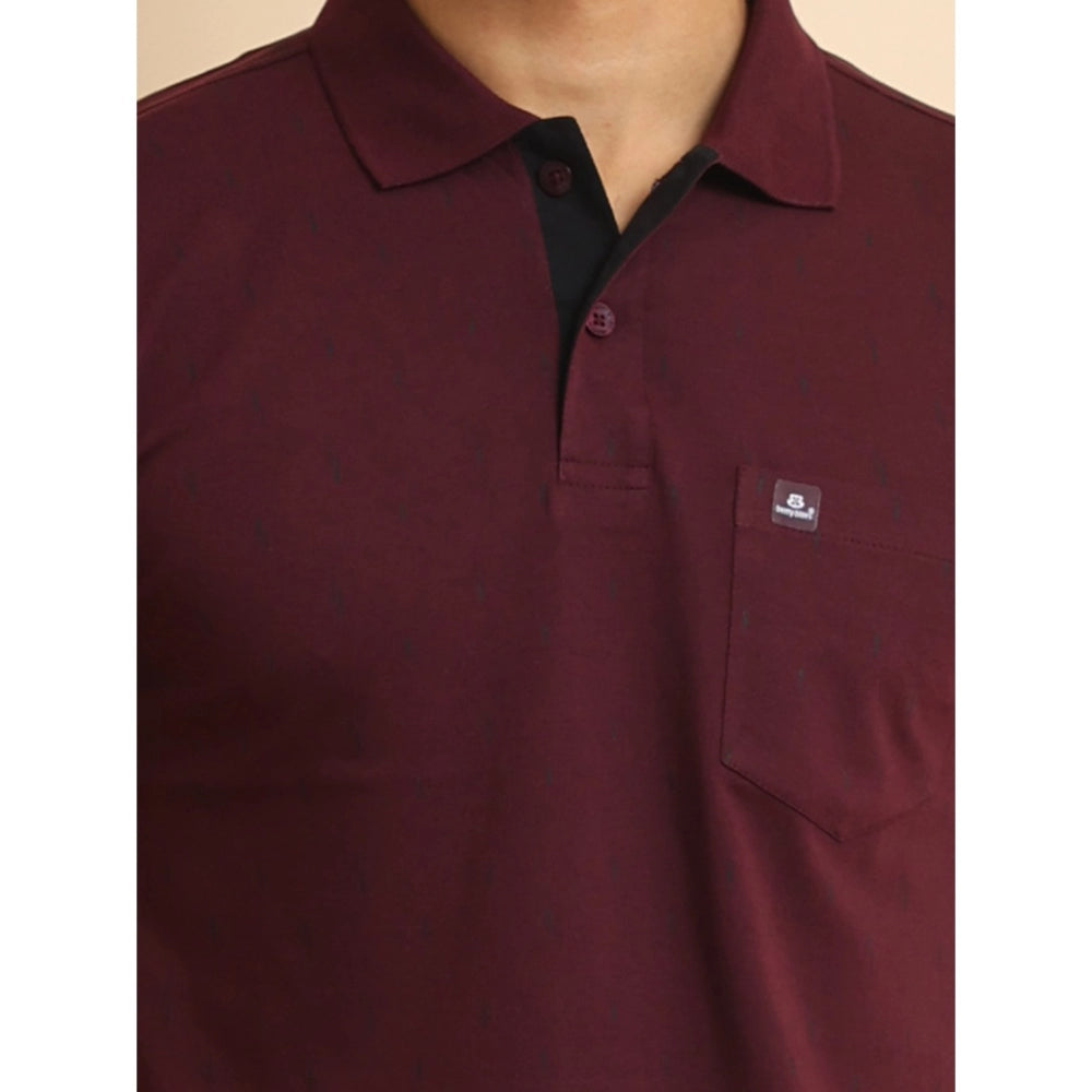 Generic Men's Casual Cotton Printed Polo Neck Half Sleeve T-Shirt (Wine)
