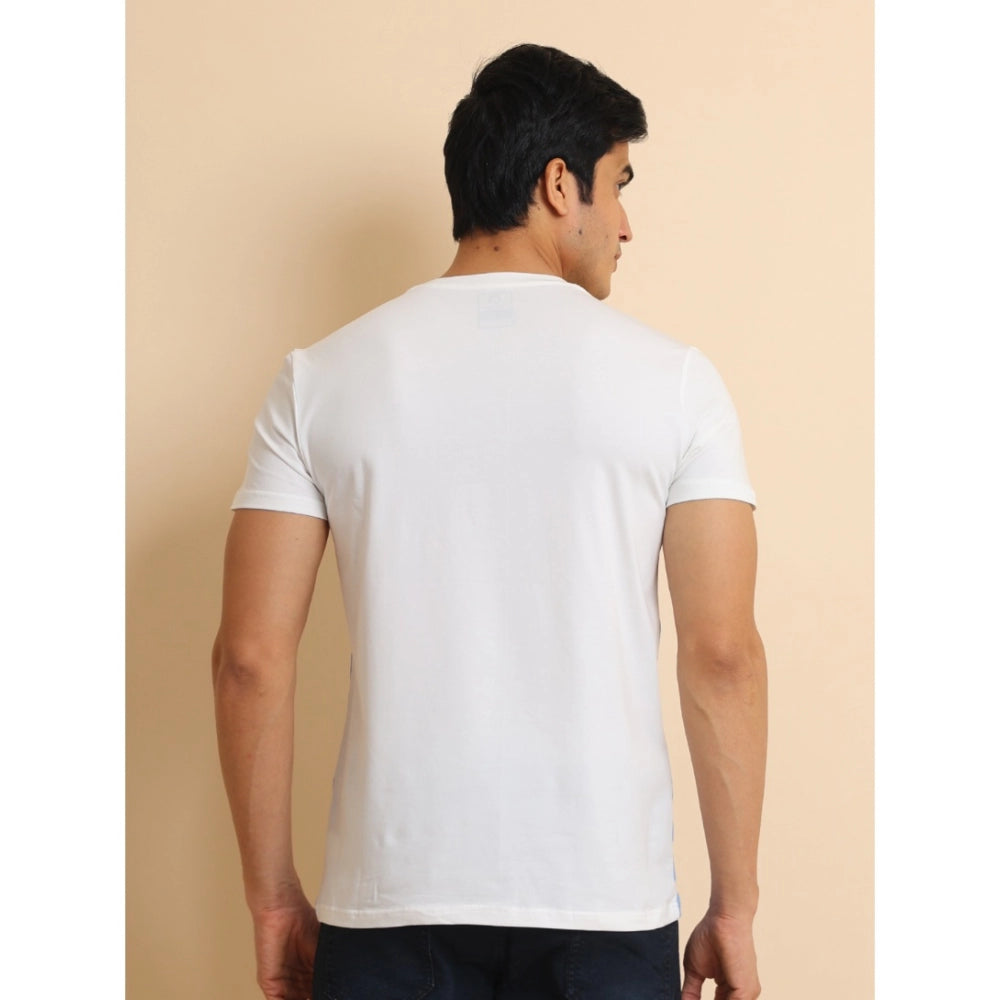 Generic Men's Casual Cotton Printed Round Neck Half Sleeve T-Shirt (Blue)
