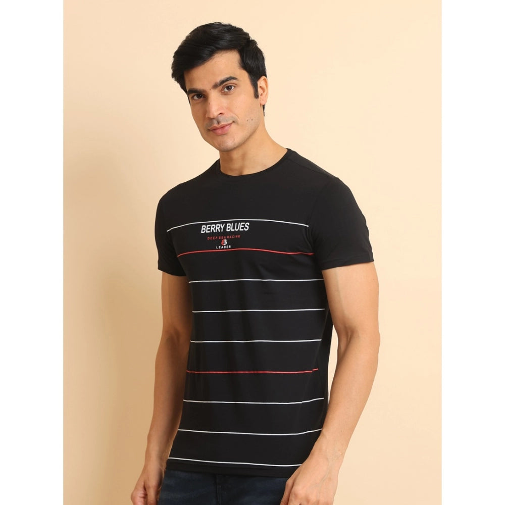 Generic Men's Casual Cotton Printed Round Neck Half Sleeve T-Shirt (Black)